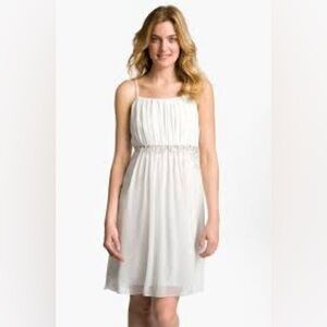 Calvin Klein White Cream Cocktail Dress with Silver Beading Detail Size 8